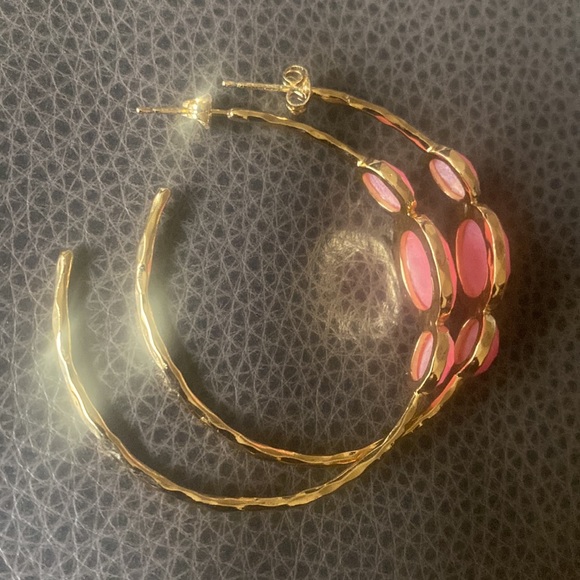 Gorjana Hoop Earrings with Pink Gemstones - Picture 3 of 4